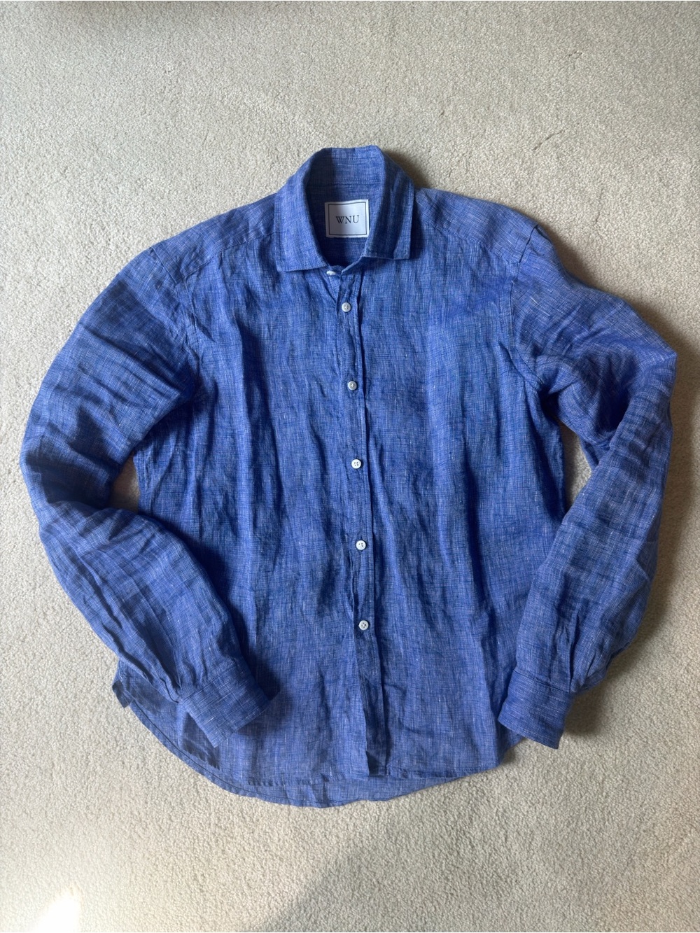 WNU With Nothing Underneath The Classic Lapis Blue Linen Shirt, size US 4. NWOT